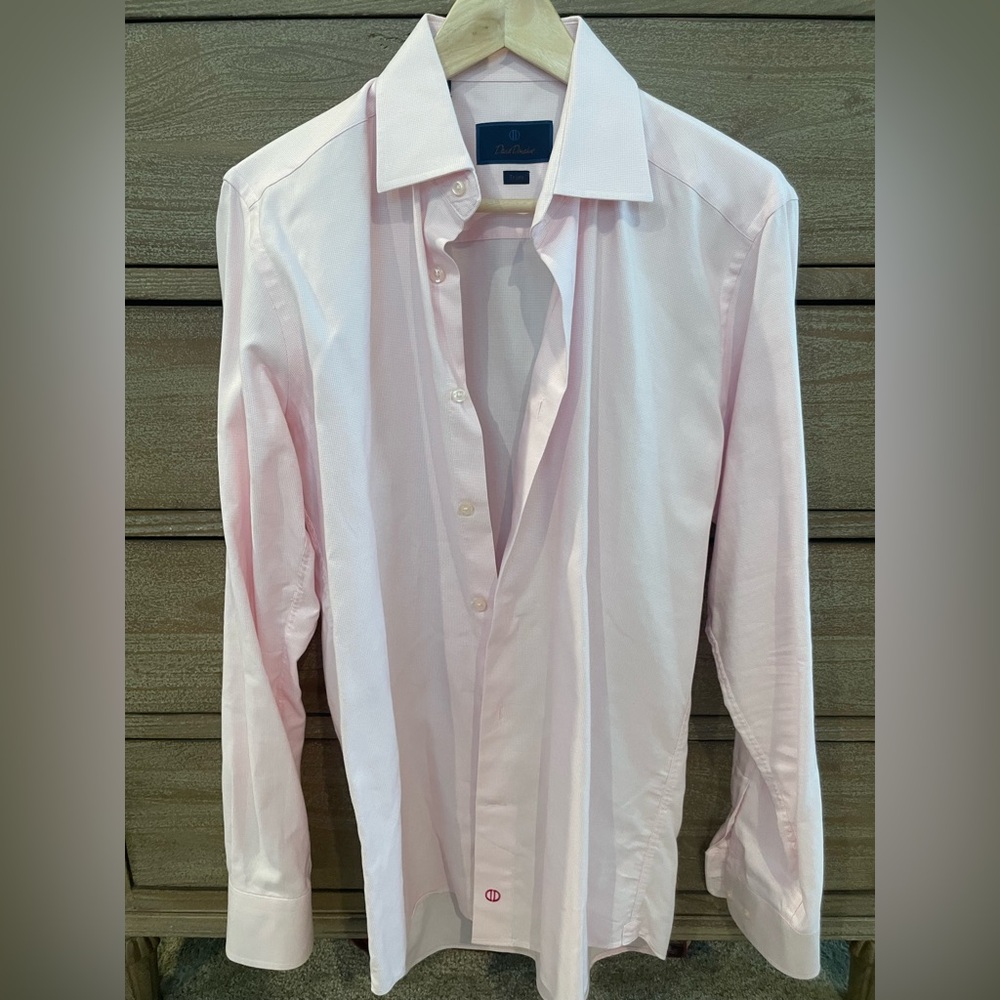 DAVID DONAHUE Cotton Dress Shirt Trim Fit Pink 15.5